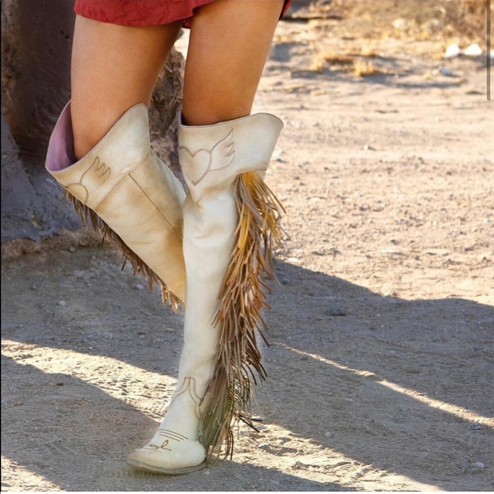 COPY - Junk Gypsy by Lane Spirit Animal tall fringe boot in Bone tan Size 7.5